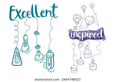 Light Bulb Clip art for Fun Work Quotes. Light Bulb Doodle. Energizing Concept. 