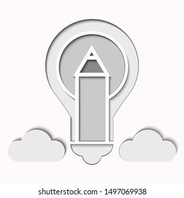 Light bulb and cloud. Creative idea concept.Paper cut style.
