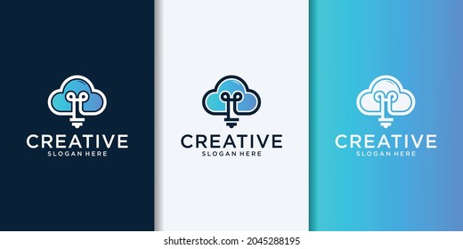 Light Bulb With Cloud Outline Simple Sleek Modern Logo Design Vector