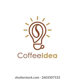 Light bulb coffee cup logo design vector. Smart think coffee logo. Light bulb and cup logo vector. Coffee inside a bulb lamp design idea. Vector illustration.