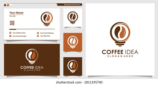 Light bulb Coffee idea logo with modern abstract style and business card design template. Smart cafe idea. Premium Vector