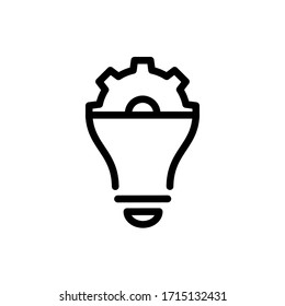 Bombilla y cog adentro. sobre fondo blanco. Concepción de idea creativa e innovación. 