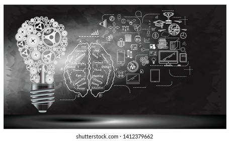 Light bulb and cog  - Sketch plan  Creativity modern Idea and Concept illustration.