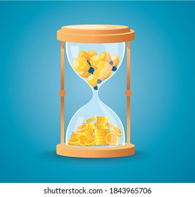 light bulb and coins in the hourglass vector illustration 