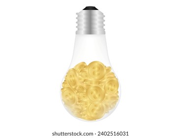 Light Bulb with Coins. Saving Money  and Electricity. Energy Saving Concept. 