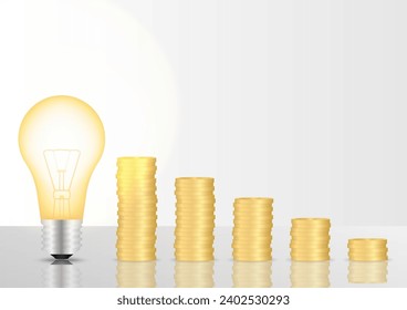 Bombilla con monedas. Ahorro de dinero y electricidad. Concepto de ahorro de energía. 