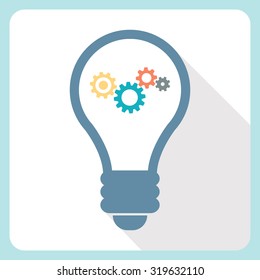 Light bulb with color gears inside. Idea concept. Vector illustration.