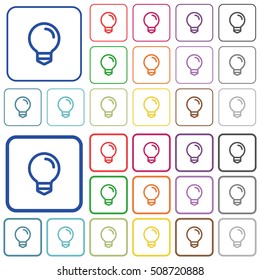 Light bulb color icons in flat rounded square frames. Thin and thick versions included.