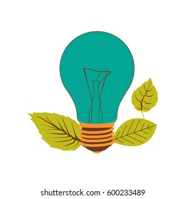 light bulb color turquoise and leaves vector illustration