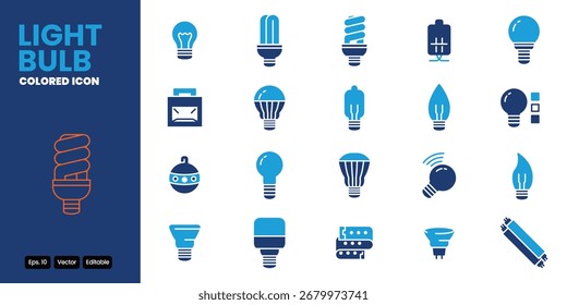 Bombilla de luz de color icono conjunto diseño de Vector bueno para el Web y el App móvil