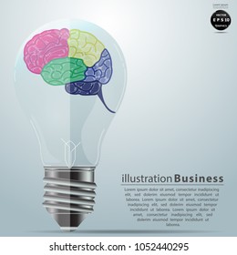 Light bulb with colorful brain - modern Idea and Concept Vector illustration business.