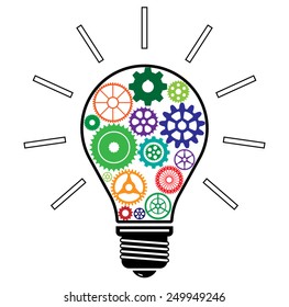 Light Bulb with Colorful Gears, idea! Conceptual icon- vector illustration, you can change color of elements