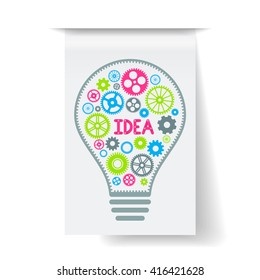 Light bulb with colorful gears inside. Vector illustration
