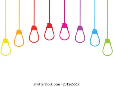 Light bulb with colorful hanging from the ceiling