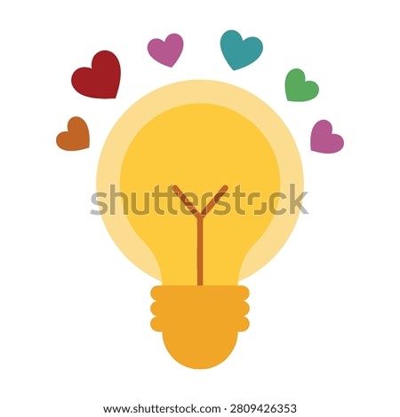 A light bulb with colorful hearts floating around it symbolizing creative ideas and inspiration