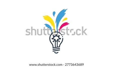 a light bulb with colorful paint splashes emerging from it, set against a white background.