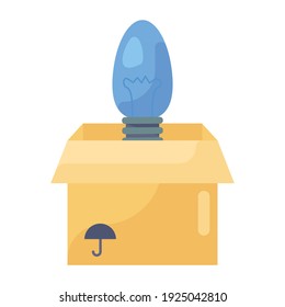
Light bulb coming out from cardboard, think outside box icon
