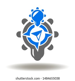 Light bulb compass pointer icon vector. Leadership logo.