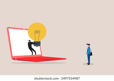 Light bulb with computer laptop. concept of getting idea, Creativity, and inspiration