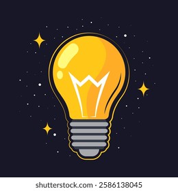 Light bulb, Concept about ideas and creativity, Isolate on dark background with flash shape element. Flat vector illustration
