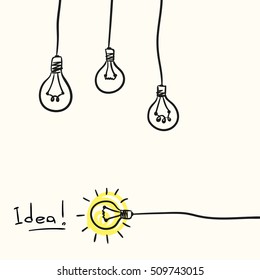 Light bulb concept of idea, Hand drawn illustration Vector sketch
