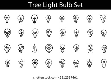 Concepto de bombilla, icono de estilo de línea, árbol, ilustración vectorial