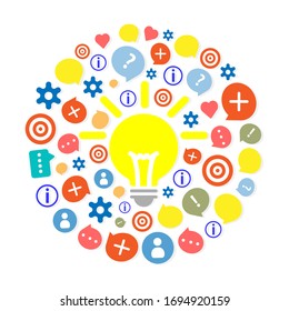 Light bulb concept.Bulb icon.Bulb icon surround by media icon.Communicate concept.Technology concept.