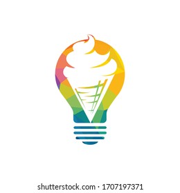 Light bulb and Cone ice cream vector icon logo. Ice Cream scoop symbol, logo illustration.	