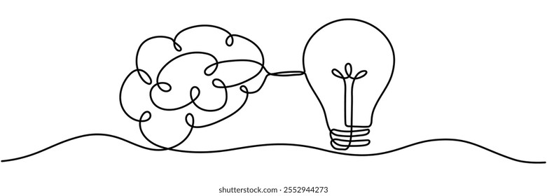 Glühbirne verbinden mit menschlichen Gehirn kontinuierliche Linie Kunst Zeichnung. Weisheitskonzept. Kreative Idee und Erkenntnissymbol. Zeichen für geistiges Eigentum Vektorgrafik einzeln auf Weiß.