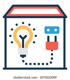 
A light bulb connected to house, domestic electricity connection
