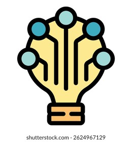 Light bulb connecting circuit board points representing an innovative idea, symbolizing technological advancement and creative thinking