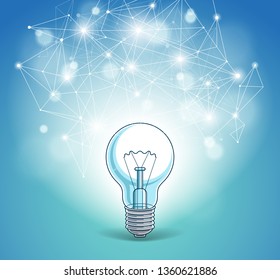 Light bulb and connection lines low poly design, innovative idea concept, modern or future technology, vector design.