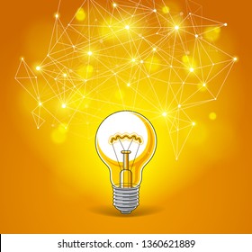Light bulb and connection lines low poly design, innovative idea concept, modern or future technology, vector design.