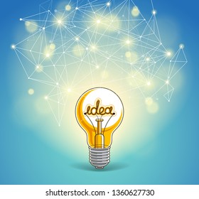 Light bulb and connection lines low poly design, innovative idea concept, modern or future technology, vector design.