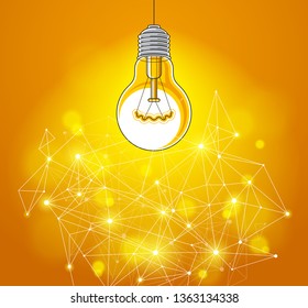 Light bulb and connection lines low poly design, innovative idea concept, modern or future technology, vector design.