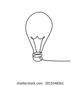 Bombilla de luz en el plano de línea continua. Concepto esquemático de idea. Contorno a una ilustración simple con trazo editable. Ilustración vectorial.