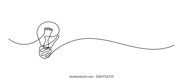 Light bulb. Continuous line drawing. New idea concept. Doodle border frame. 