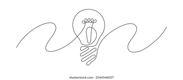 Light bulb. Continuous line drawing. Electricity. New idea concept. Doodle border frame. 