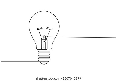 Light Bulb Continuous Line Icon for Creativity, Light bulb continuous line vector illustration with editable stroke. Single line art of light bulb for business idea, brainstorm or electricity concept