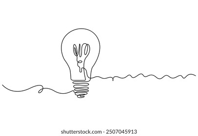 Light Bulb Continuous Line Icon for Creativity, Light bulb continuous line vector illustration with editable stroke. Single line art of light bulb for business idea, brainstorm or electricity concept