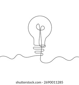 Light bulb continuous line. light bulb one line art. business idea, brainstorm or electricity concept. outline idea. vector illustration