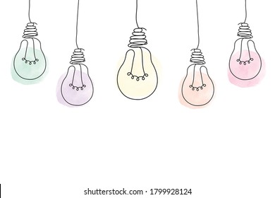 Light Bulb In Continuous Line With Pastel Watercolor.