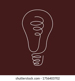 Light bulb continuous line vector illustration with editable stroke. Single line art of light bulb for business idea, brainstorm or electricity concept. Simple hand drawn outline silhouette.