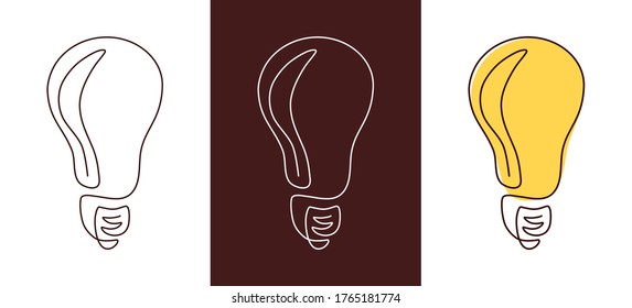 Light bulb continuous line vector illustration with editable stroke. Single line art of light bulb for business idea, brainstorm or electricity concept. Simple hand drawn outline silhouette.