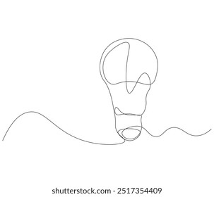 Ilustração de vetor de linha contínua de lâmpada com traçado editável. Lâmpada artística de linha única para ideias de negócios, brainstorm ou conceito de eletricidade
