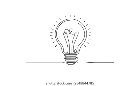 Light bulb continuous line vector illustration with editable stroke. Single line art of light bulb for business idea, brainstorm or electricity concept. Simple hand drawn outline silhouette.