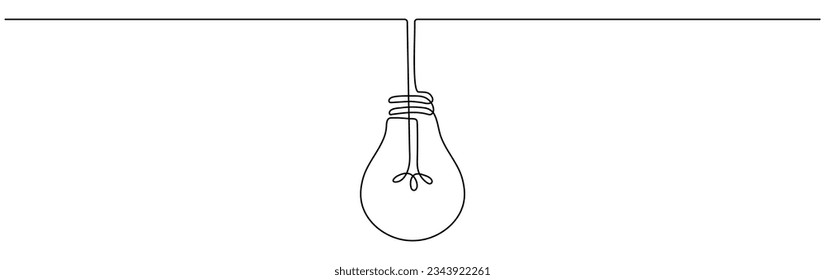 Light bulb continuous one line drawn. Lamp linear symbol. Vector illustration isolated on white.