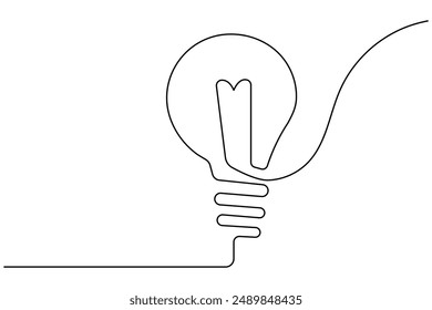 Light bulb continuous one line drawing of bulb isolated outline vector icon