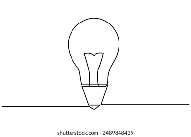 Light bulb continuous one line drawing of bulb isolated outline vector icon