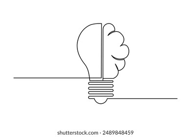 Light bulb continuous one line drawing of bulb isolated outline vector icon